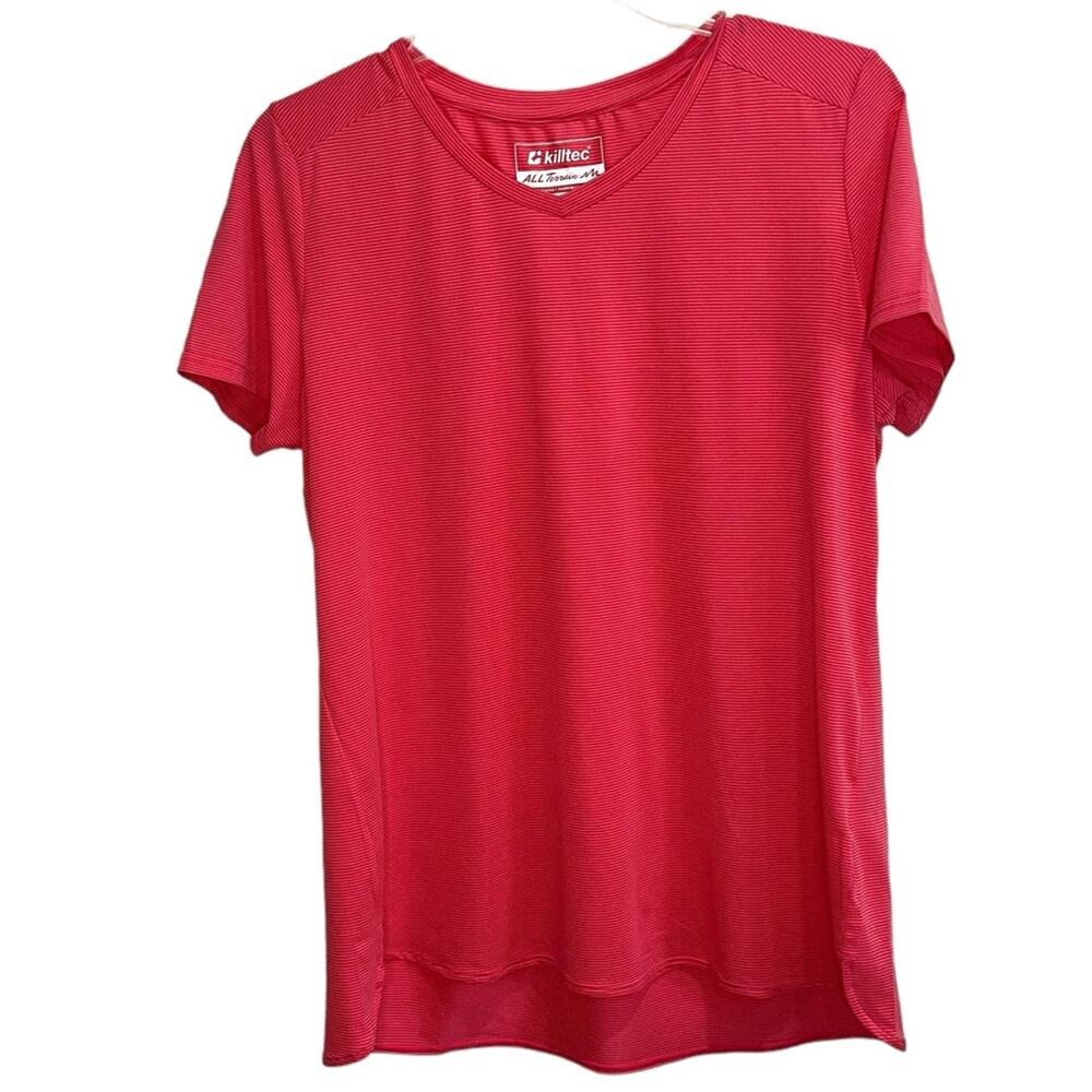 KILLTEC All Terrain Pink Striped Short Sleeve V Neck Performance T-Shirt Size 16
